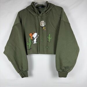 Peanuts Snoopy Spike Needles Motel Cropped Hoodie Olive Green Cactus Large 2024
